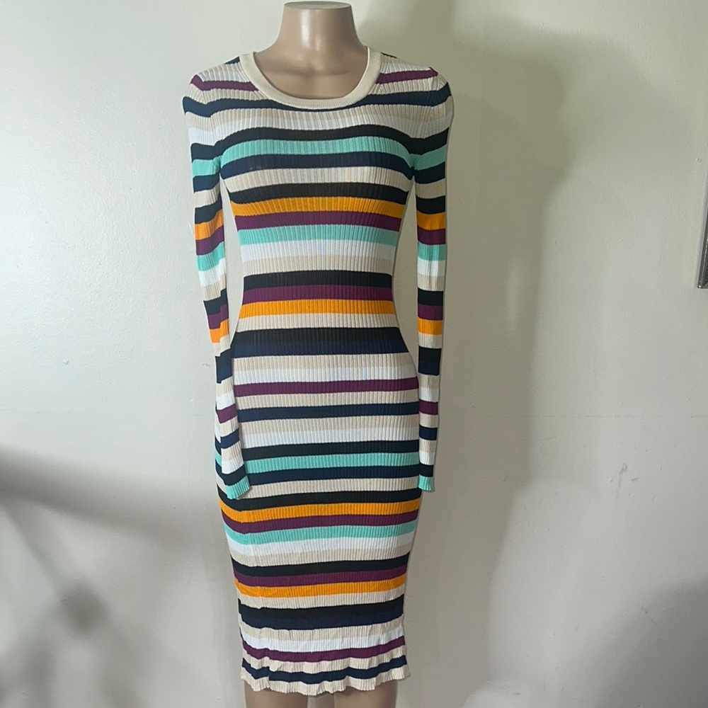 Altuzarra White and Green Long Sleeve Bodycon Dress spandex